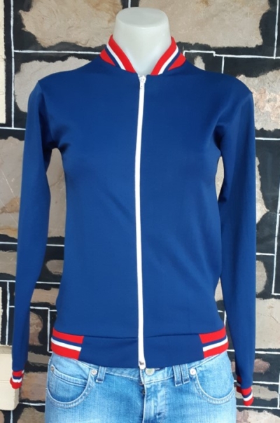 Vintage Cropped Track Top, Zip front, Navy/white/red, size XS