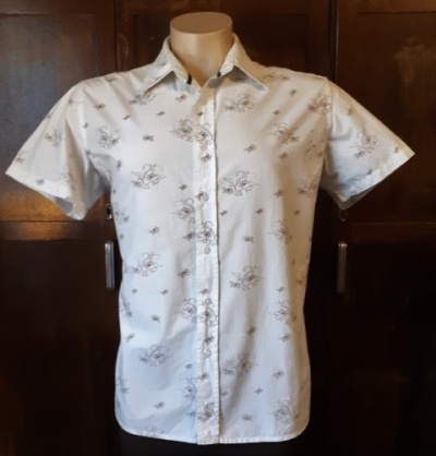 'Jag' short sleeve shirt, Vintage Look, cream/brown, cotton, size L