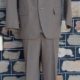 1970's Suit, Tan striped, polyester/wool, by 'Freedman' size M