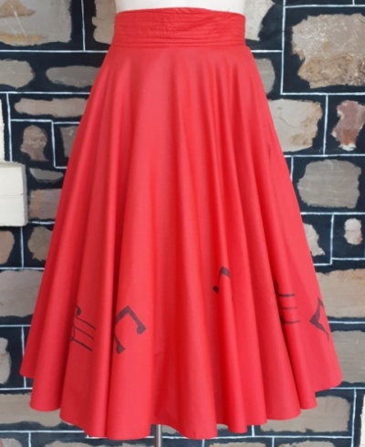 Full Circle Skirt, Red, Cotton, Handmade, size 10-12