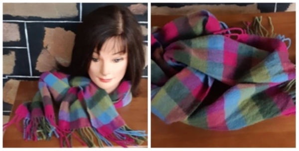 Scarf, square fussion, Multi-coloured, merino wool/cashmere by 'Lochmere'