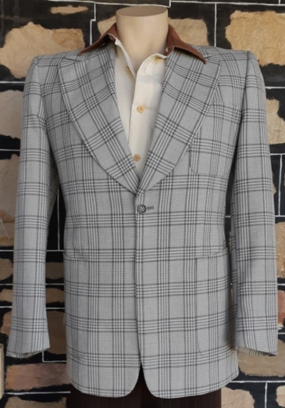 1970's Checked Blazer, Grey/brown, Wool, Made in England, size M