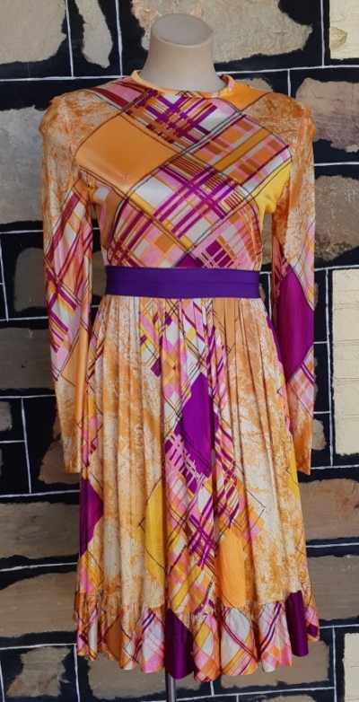 1970's, Boho Dress, multi colloured, acetate, USA, by 'Jane Justin for Don Sophisticates', size S