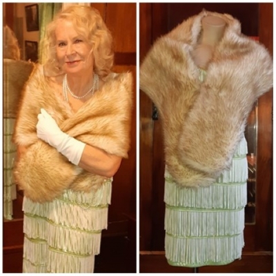 Vintage Faux Fur Wrap, Beige/Olive, polyester/nylon, 33cm X 163cm