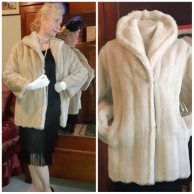 Vintage Faux Fur, 3/4 length coat, cream, polyester, size 14