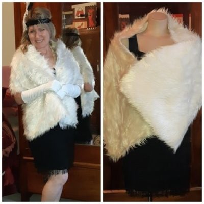 Vintage Wrap, Faux Fur, White, Nylon, by 'Strollabout', 39cm X 149cm