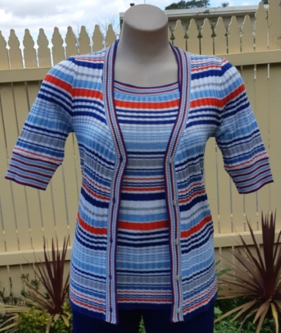 1970's Twin Set, Multi-coloured stripes, knitted acrylic, by 'Myer' size S