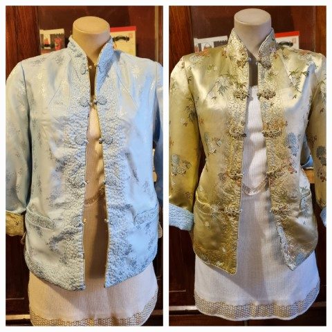 1960's, Cheongsam Jacket, Reversable, Blue/ Gold, Satin, size 12