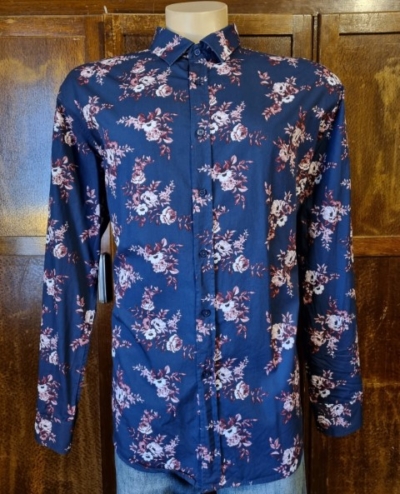 Casual Shirt, Navy floral print, cotton/poly, by 'Taracash' size 2XL