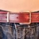 Belt, Canvas/ leather, maroon/ grey, size 32"-36", by 'Farah'