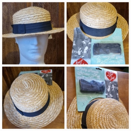 Straw Boater hat and Black Bow tie, 'The Ricky Ricardo', by 'Sweidas', one size