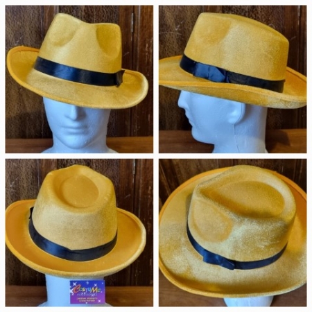 Gangster Hat, yellow, Felt Paper Mache, by 'Carnival Products', one size