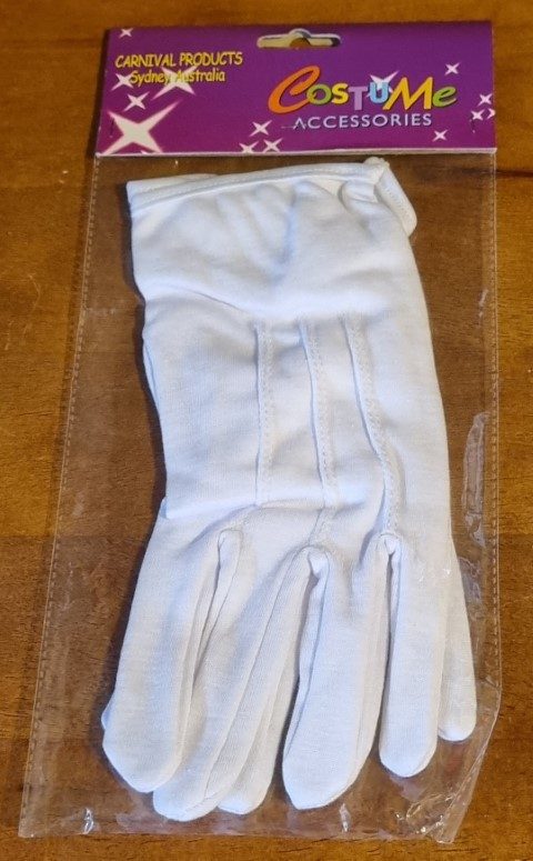 Gloves, White Cotton, Large Size, Costume by 'Carnival Products'