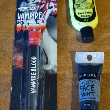 Costume Vampire Fake Blood, Black & Lime Green body/face paint, by 'Global Colours & Monotint', nontoxic