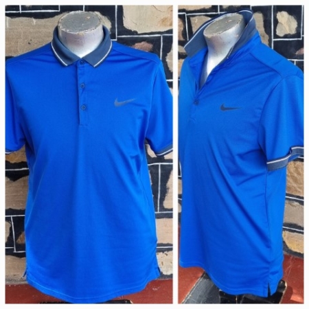 Men's Retro polo top by 'Nike', blue, polyester, 'Dri-Fit', size L