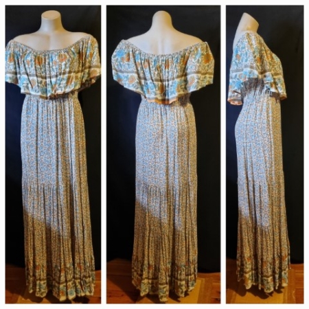 BoHo Maxi Dress, White Floral Daisy Print, Rayon, by 'Ivory', size 12