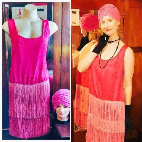 Flapper Dress, Hot Pink, Satin Polyester, handmade, size 16-18
