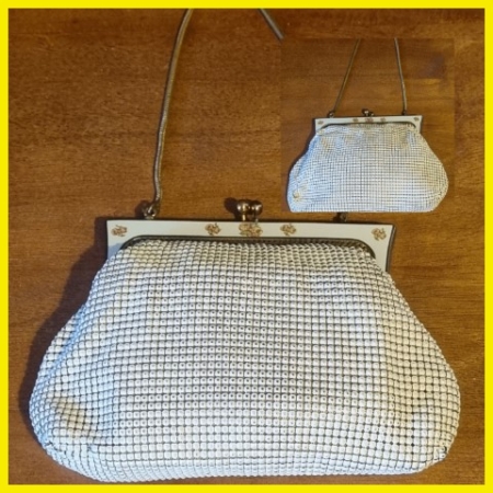 Vintage Oroton Handbag, white mesh, brass trim, Made in West Germany.