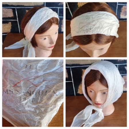 1960's Vintage Head Scarf, Prue Silk, Cream, 'B.I MS Sangola'