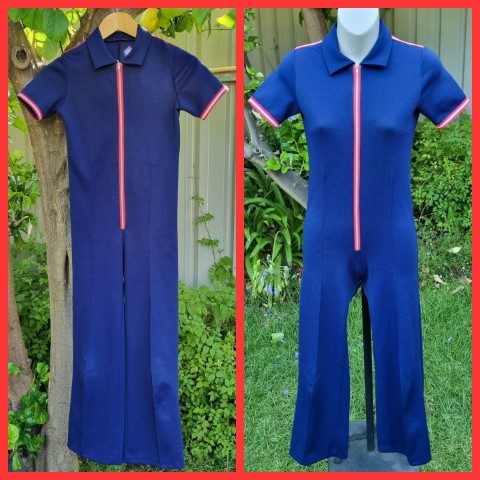 1970's Childs Jumpsuit, Navy, Polyester, By 'dee minor' of England, size 9-10