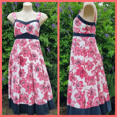 Sundress, Pink/white floral, cotton, by 'Jackie-E', size 12