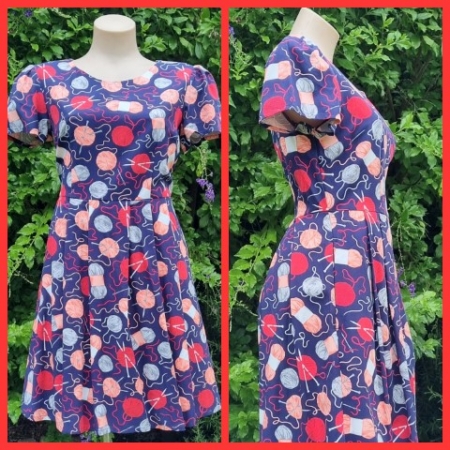 1950's Inspired Swing Dress, Navy print, cotton/viscose, by 'Revival', size 10