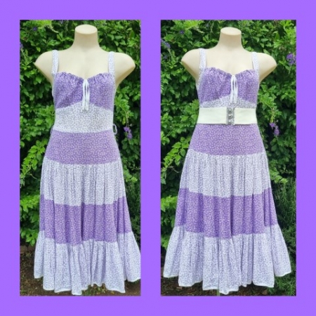 1970's Peasant Dress, lavender, cotton, Made in Paris, size 12