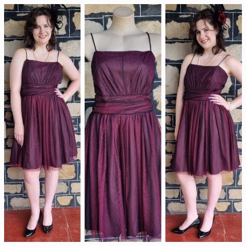 1960's Inspired Cocktail Dress, Maroon, poly/cotton, by 'Ineke', size 16