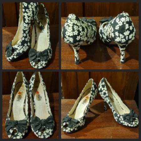 Peep Toe Heels, Black/cream daisy print, Synthetic/leather, by 'I Love Billy', size 37