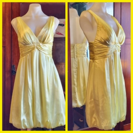 Prom Mini Dress, Lemon Satin, Tulip skirt, by 'Mr.Kay' size 6-8