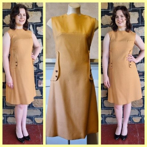 1960's Shift Dress, Mustard, wool, by 'Jane Alain of France', 'new', size M-L