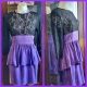 1980's Party Dress, Purple silk Peplum skirt, black lacey top, handmade, size 10