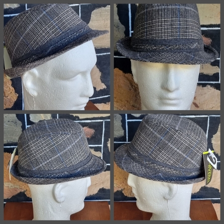 Trilby Hat, by 'Avenel of Melbourne', grey checked, size S-M