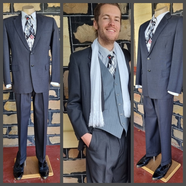 1940's Suit, Wool, Grey, by 'Daks England for Myer Stores', size M