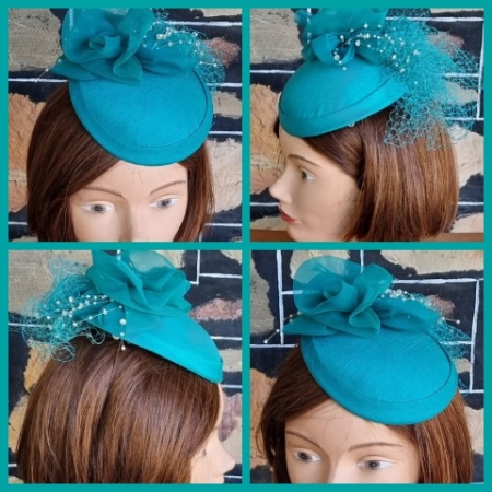 Vintage Fascinator, green, silk, by 'Cupids Millinery of Melbourne'