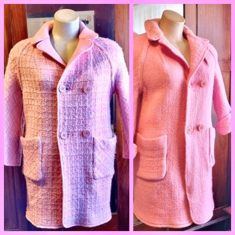 1960's, 3/4 Length Jacket, Reversable, Wool, Pink, Handmade, size 12
