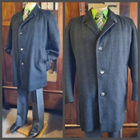 Vintage Car Coat, 1960's, wool, charcoal checked, by 'Mc Cormick, Gold Seal', size 3XL