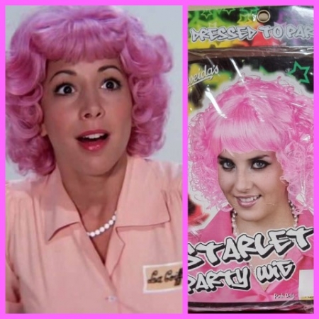 Wig, Pink Curly, 'Frenchie Grease', new from 'Carnival Products'