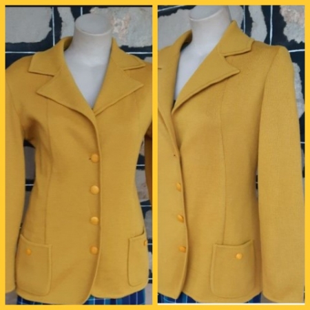 1960's Wool Knitted Jacket/Cardigan, Wool, Mustard, Handmade, size 12