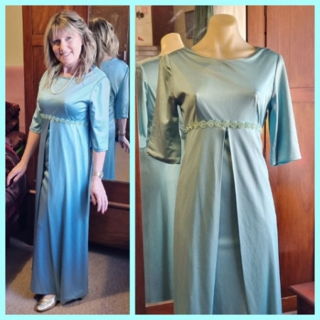 1960's Satin, Princess Line Gown, Cornflower Blue, handmade, size 8
