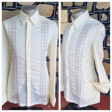 Vintage, Summer Casual Shirt, 1960's, Cream, polyester, by 'Cardigann', size 2XL