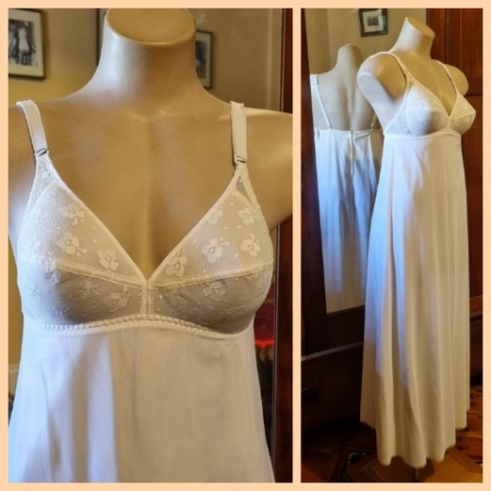 Vintage Slip, Built in Bra, Cream, nylon/spandex, by 'St Michael', size M