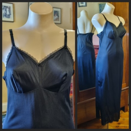 Vintage Slip, mid length, black, nylon, by 'Miss Gloria', size S