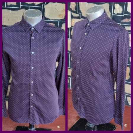 Retro Vibe Casual shirt, cotton, aubergine printed, by 'Ted Baker', size M