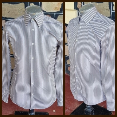 Slim fit, pinstriped shirt, brown/cream, cotton, by 'Hugo Boss', size S-M