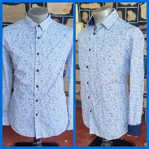 Retro Paisley shirt, blue, cotton by 'Tarocash', size L-XL