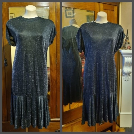 1920's Inspired, Dropped Waist dress, lurex, black, handmade, size 14-16