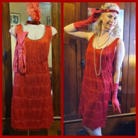 1920's Inspired Flapper Dress, by 'Elevate', size M-L, with headband & vintage gloves.