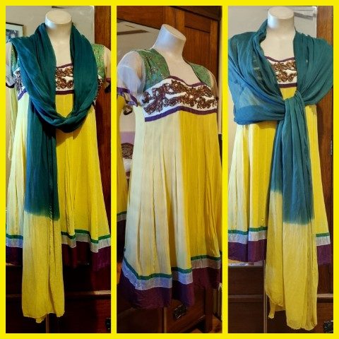 Indian Kameez, tunic dress, with shawl, yellow, Made in Fiji, Size 10