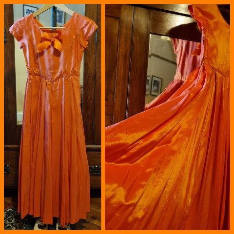 Childs, 1940's, Satin Gown, Apricot, handmade, size 6-8